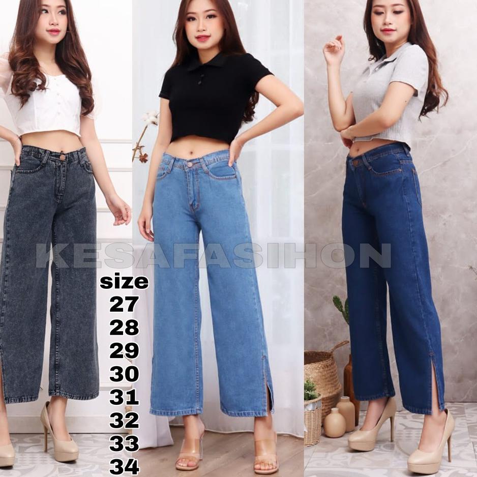 Termurah KULOT JEANS BELAH SAMPING // CELANA KULOT HW BELAH JEAN TEBAL / HIGHWAIST KULOT JEANS WANIT