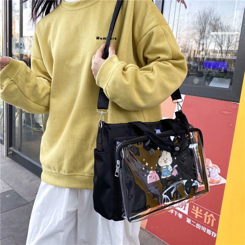 ❀☏◙Sera Jepang Lucu Kapasitas Besar Jk20cm Tas Boneka Wanita Bar Tas Mahasiswa Baru Transparan Satu Bahu Messenger Tangan Tas Sakit