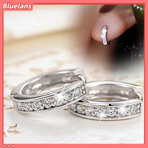 Bluelans Anting Tusuk Bulat Lapis Platinum Hias Berlian Imitasi Untuk Wanita