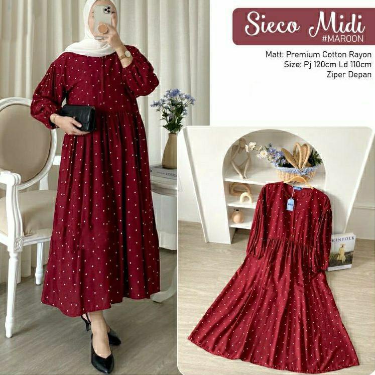 Ready MIDI DRESS POLKADOT//MIDI DRES PREMIUM//MIDI DRESS MUSLIM//MIDI DRESS KOREA TERBARU