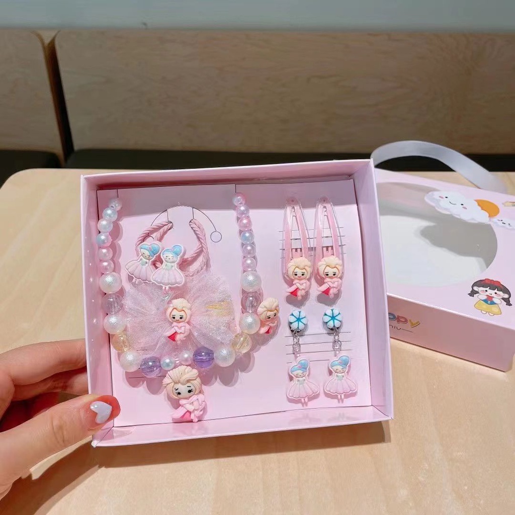 A67 SET AKSESORIS JEPITAN KALUNG IKAT RAMBUT CINCIN ANTING KARAKTER ANAK / SET GIFT BOX AKSESORIS ANAK