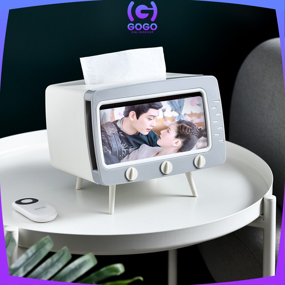 GOGO-C105 Kotak Tissue Box Organizer Bentuk TV Tempat Tisu + Stand Phone Holder / Home Office Décor