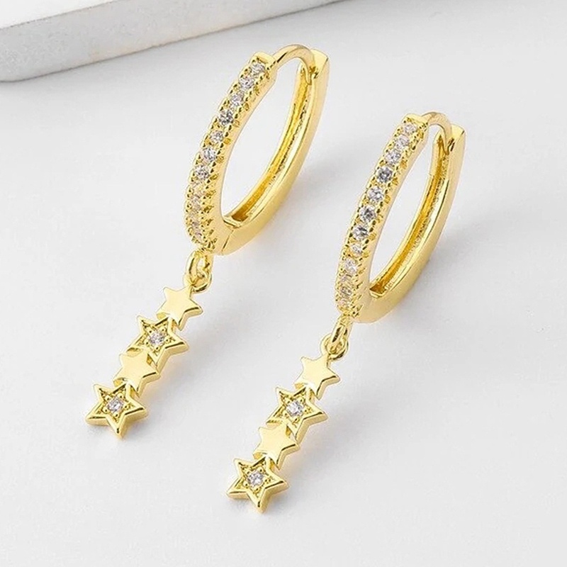 Fancyqube Anting Hoop Menjuntai Bentuk Bintang Untuk Wanita