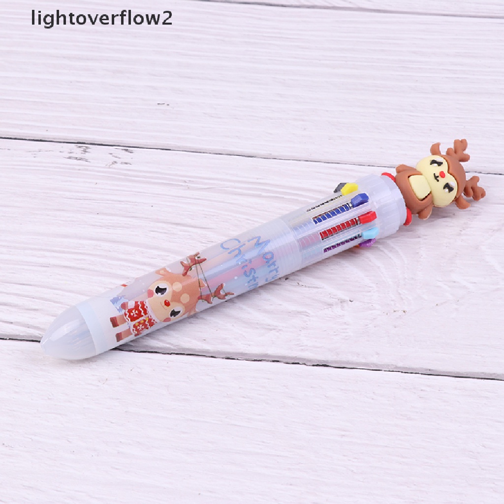 (lightoverflow2) 1pc Pulpen / Bolpoin 10 Warna Tipe Tekan Untuk Natal (ID)