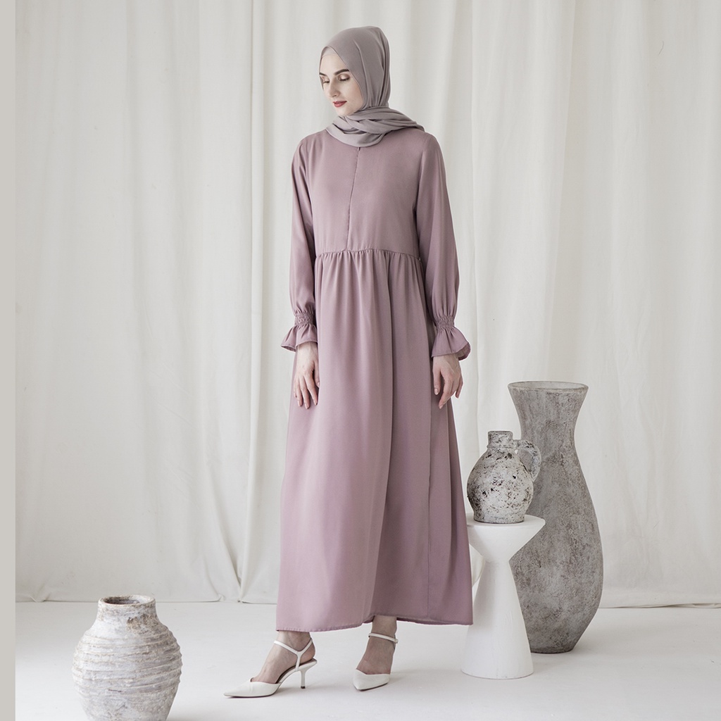 Hanum by Aska Label - Gamis wanita long dress Muslim basic lengan panjang busui friendly warna biru, ungu lilac