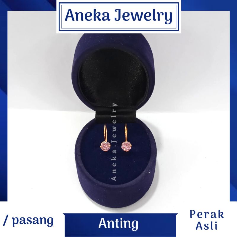 Anting Desi Mata Pink, Perak 925, Sepuh Emas Kuning