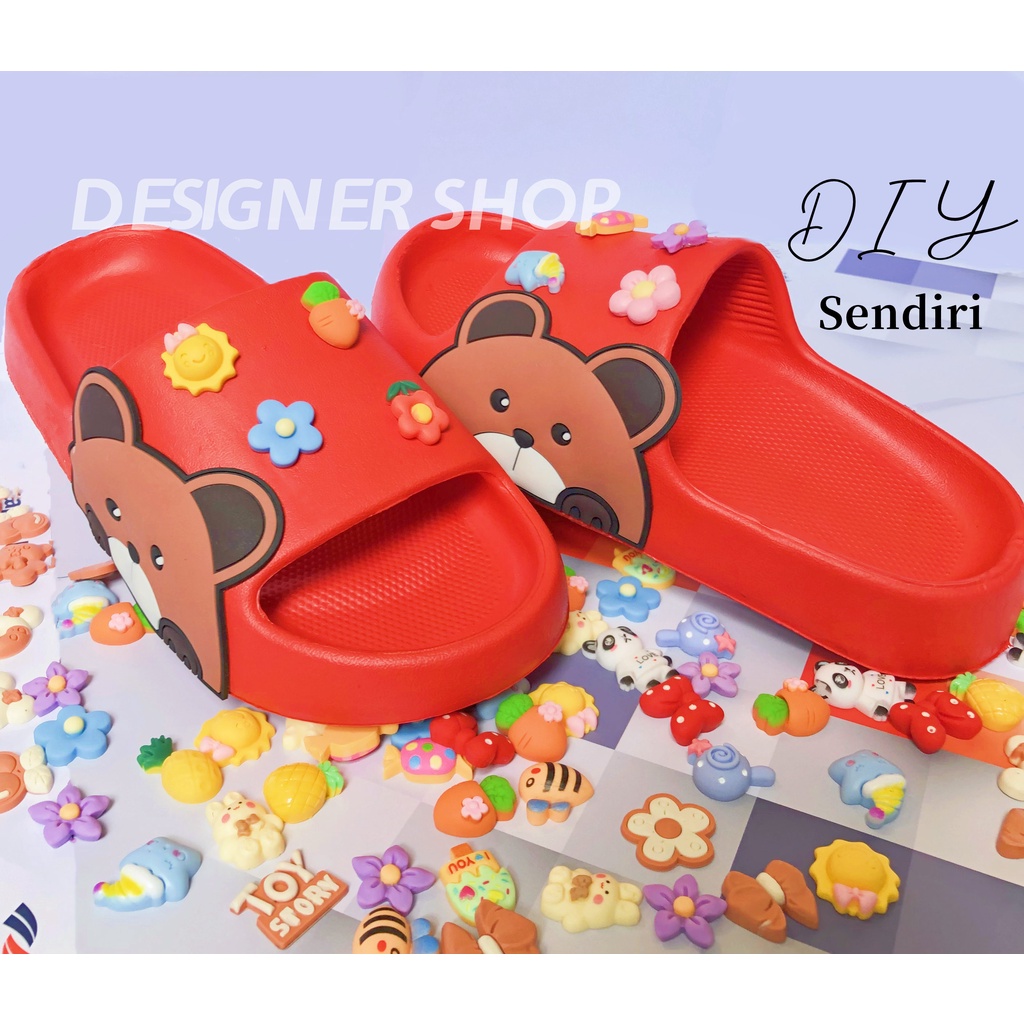 Sandal Jelly Anak Motif BEAR Unisex Slip On Jelly Jibbitz 3D-SIZE 31-36