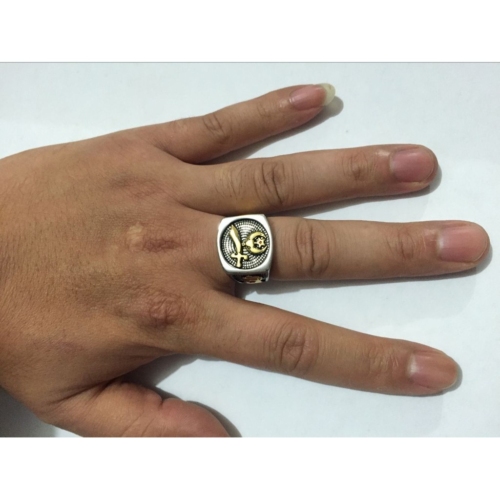 Cincin Masonic Bahan Stainless Steel Gaya Punk Untuk Pria