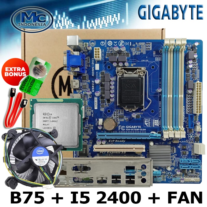 Mainboard Mobo Motherboard Intel B75 + Processor i5 2400 + FAN