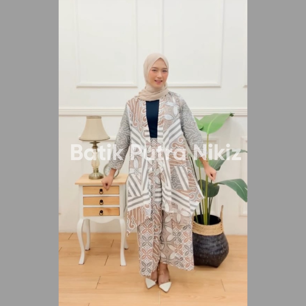 (COD) Setelan Outer Kulot Layer Batik Lengan Panjang Wanita Kekinian New Arrival