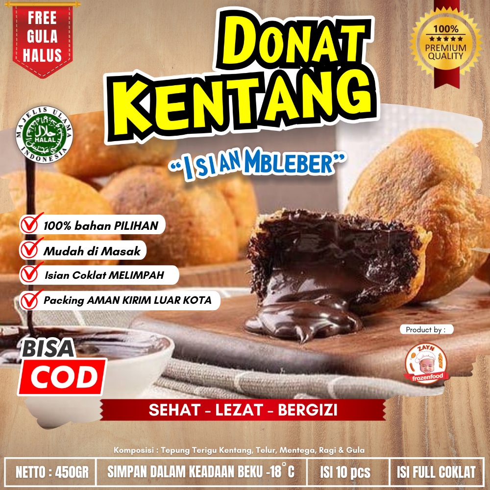 

Roticoklat isi 10 ukuran besar / Donat Kentang Luber/Lumer Rasa Coklat
