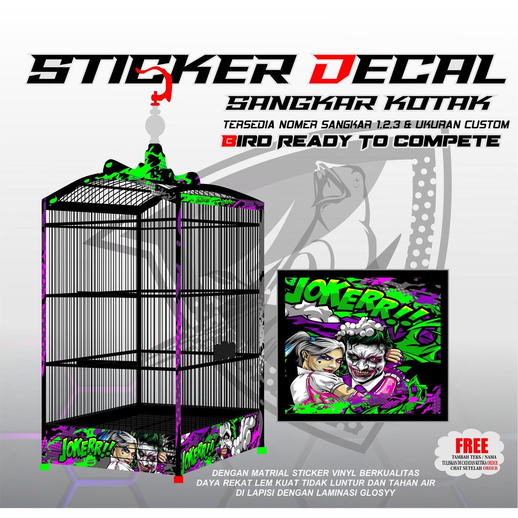 STICKER DECAL EBOD TEBOK SANGKAR KOTAK KANDANG NOMER 1,2,3 GAMBAR JOKER KEREN