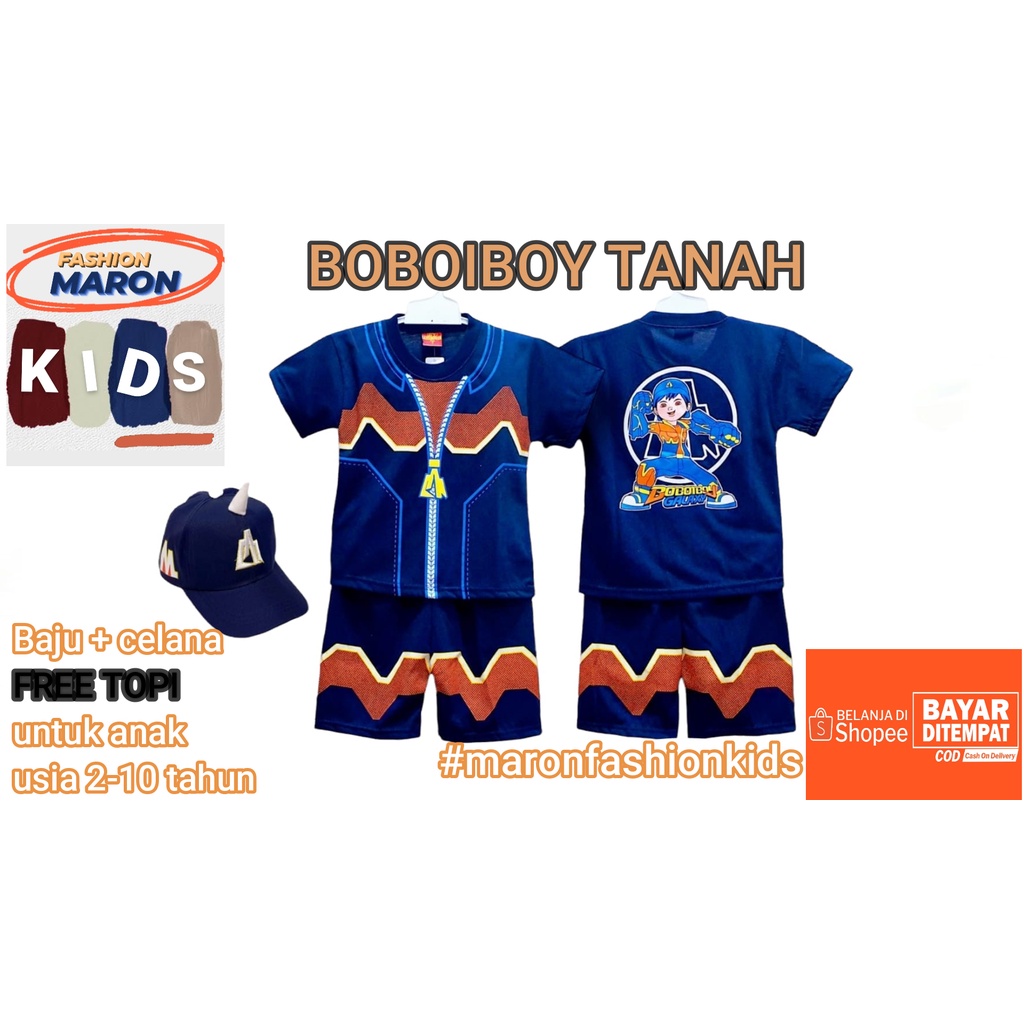 BAJU CELANA ANAK MODEL BOBOIBOY GALAXY TANAH USIA 2 TAHUN SAMPAI 10 TAHUN BONUS TOPI