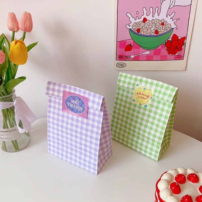 

DY PACK Korean Paper Bag Snack Bag Decor Bag Macaron Plaid Paper Bag unyu