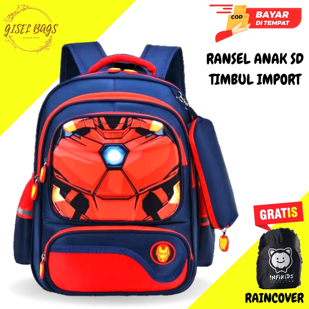 Tas anak laki laki sekolah sd gambar timbul karakter superhero waterproof