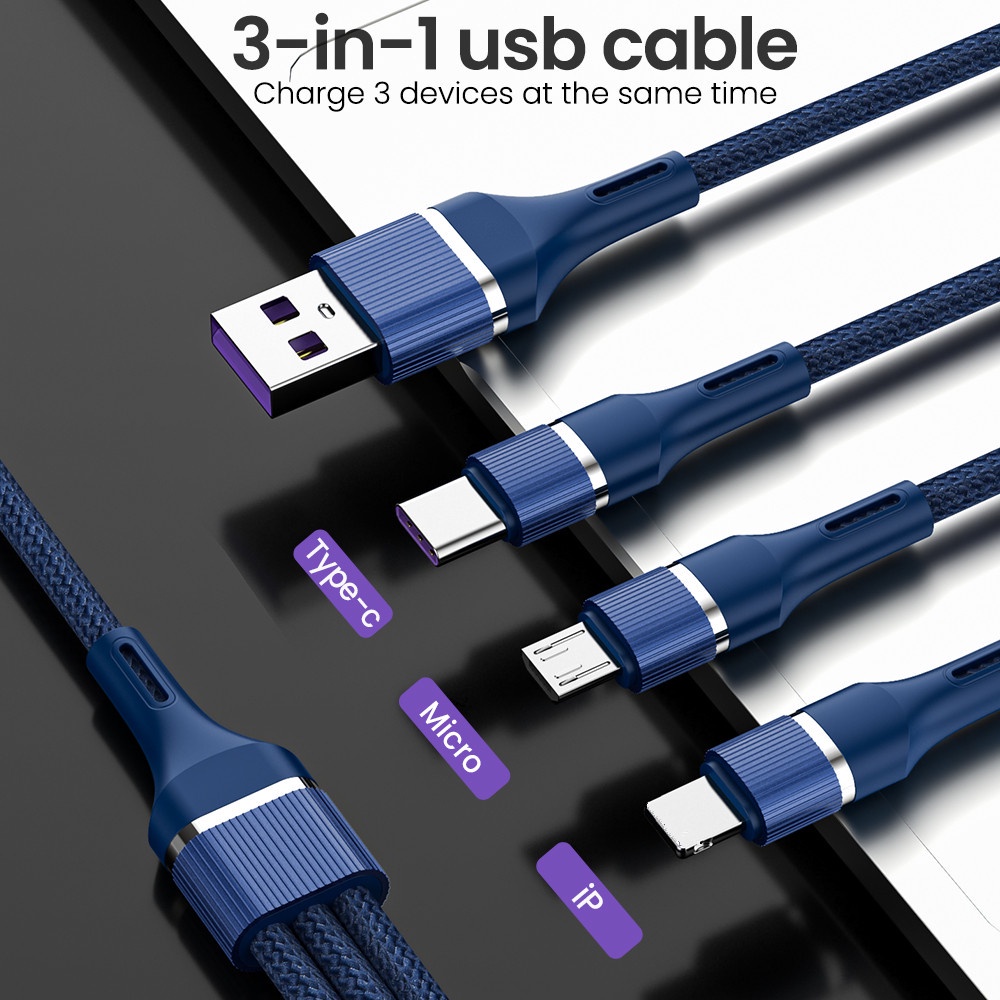 Kabel Data / Charger Micro USB / Type C / Lightning / Lightning 100W / 6A 3 in 1 Fast Charging Untuk Iphone / Android