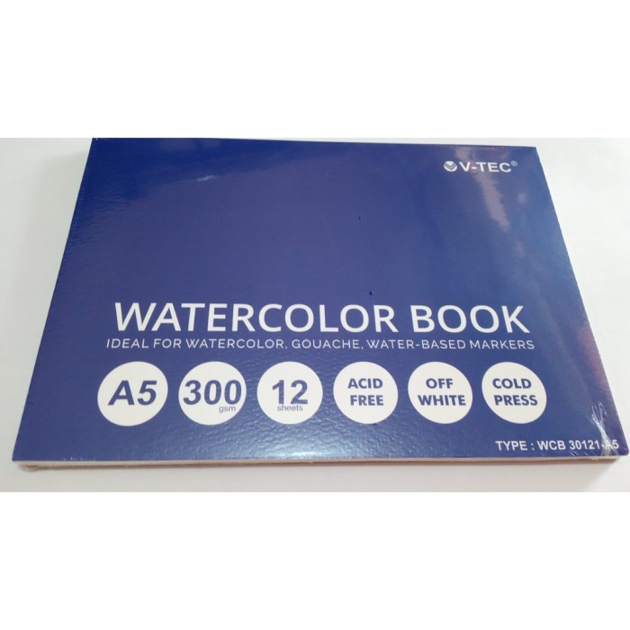 

Sale!!! Watercolor Book V-Tec A5 300 Gsm Off White 12 Sheets Wcb-30121/A5 Terlaris