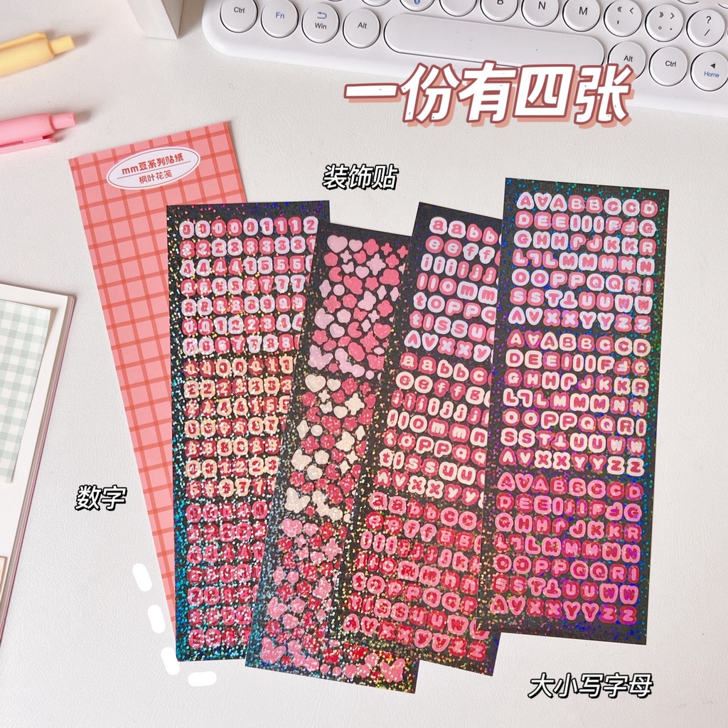 (YUMIOLSHOP21)STIKER 4 PCS ALPHABET/NUMBER/FLOWERS AESTHETIC METALIK