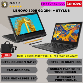 Laptop Sekolah Touchscreen Murah Lenovo Winbook 300E Intel Celeron N4120 4GB 64GB + 128GB MMC 2 IN 1