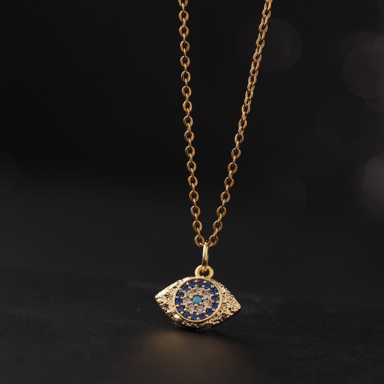 Kalung Rantai Liontin Mata Iblis Lapis Emas Hias Zircon Gaya Hip Hop Untuk Wanita