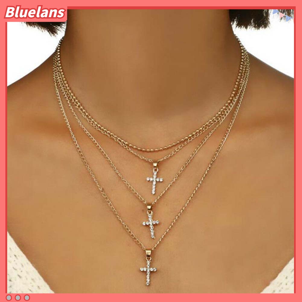 Kalung Choker Rantai Multilayer Aksen Berlian Imitasi Untuk Wanita