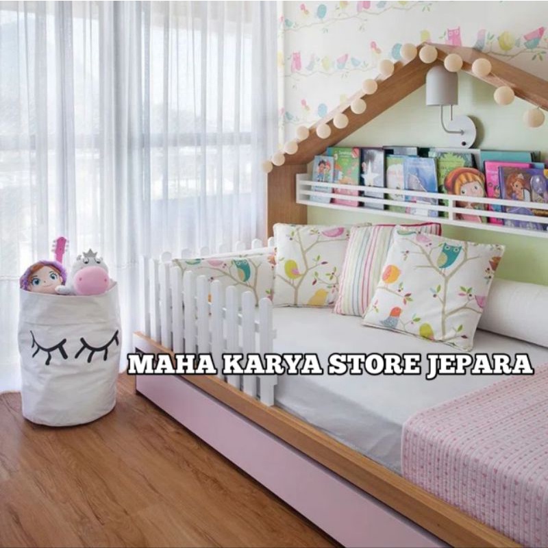 DIPAN ANAK CUSTOM MINIMALIS 120X200 DUCO PUTIH DAN  NATURAL REAL PICT
