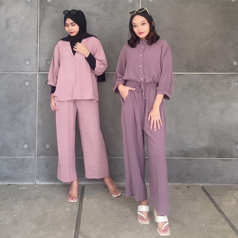 ZASKIYA - ONE SET ALEXANDRA / SETELAN KULOT CREPE | OOTD WANITA MUSLIM TERKINI | SETELAN BLOUSE &amp; CELANA KULOT