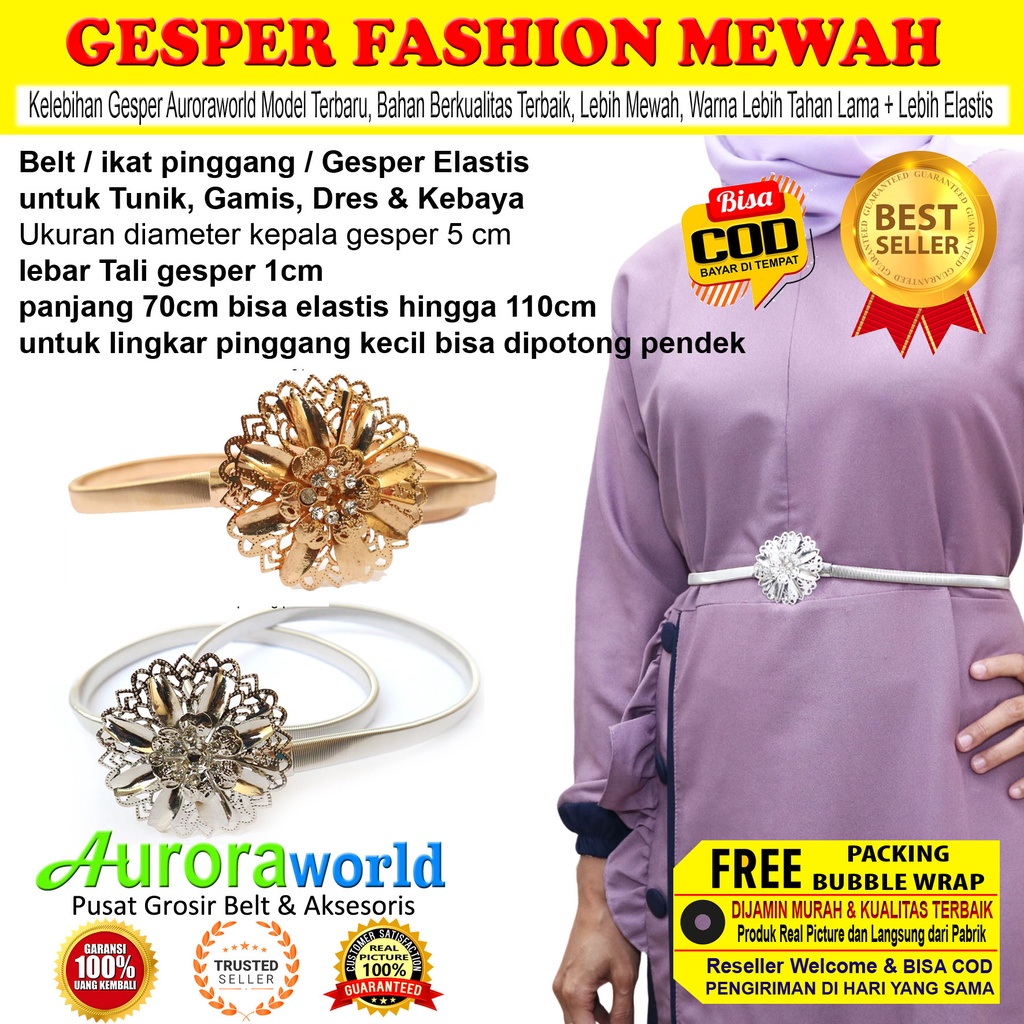 AURORAWORLD BELT ELASTIS GESPER WANITA ELASTIS UNTUK DRESS KEMEJA GAMIS TUNIK