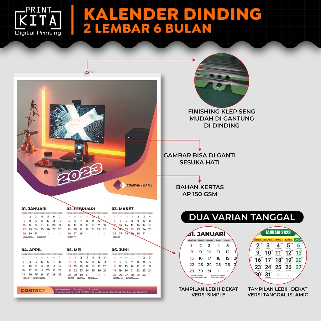 Jual Kalender Dinding 2023 Isi Dua Lembar Bahan AP 150, Kalender Custom ...