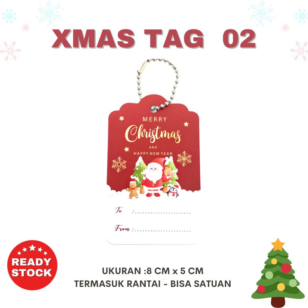 Kartu tag xmas merry christmas natal + rantai set satuan ecer hampers goodiebag