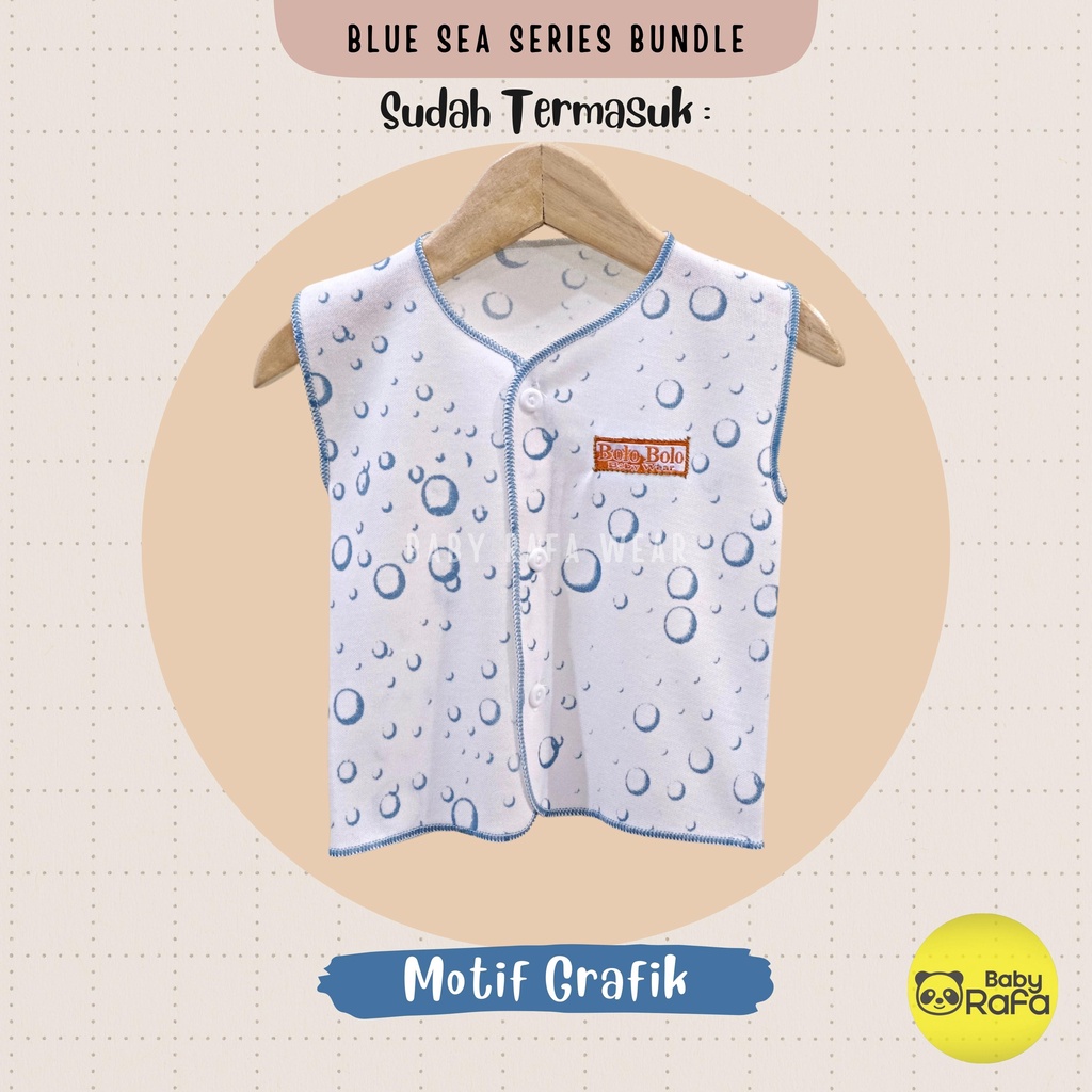 Serian Biru - 3 pcs Baju Bayi Kutung Bayi Baru Lahir 0 sd 3 Bulan Blue Sea Series merk SNI Bolo - Bolo