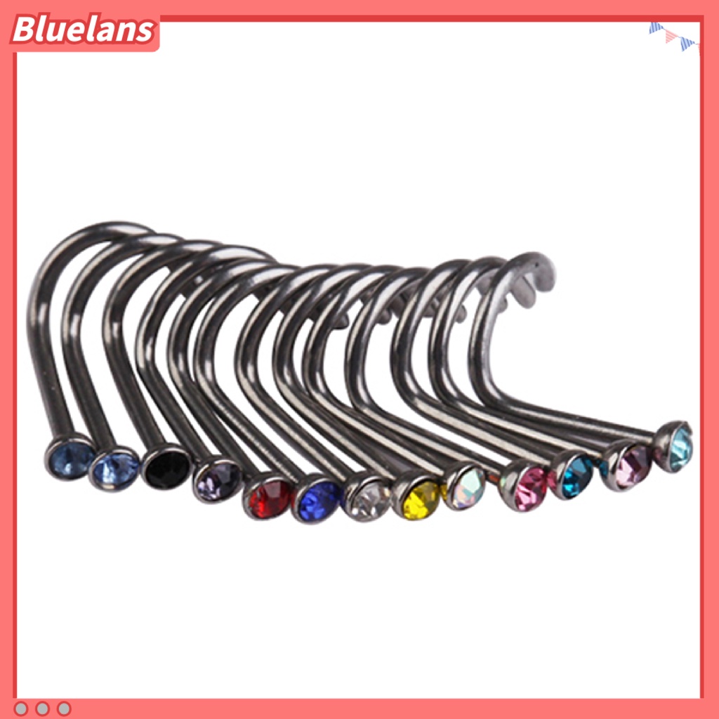 Bluelans 10Pcs Mixd Color Rhinestone Hook Bone Bar Pin Piercing Jewelry Nose Studs Rings