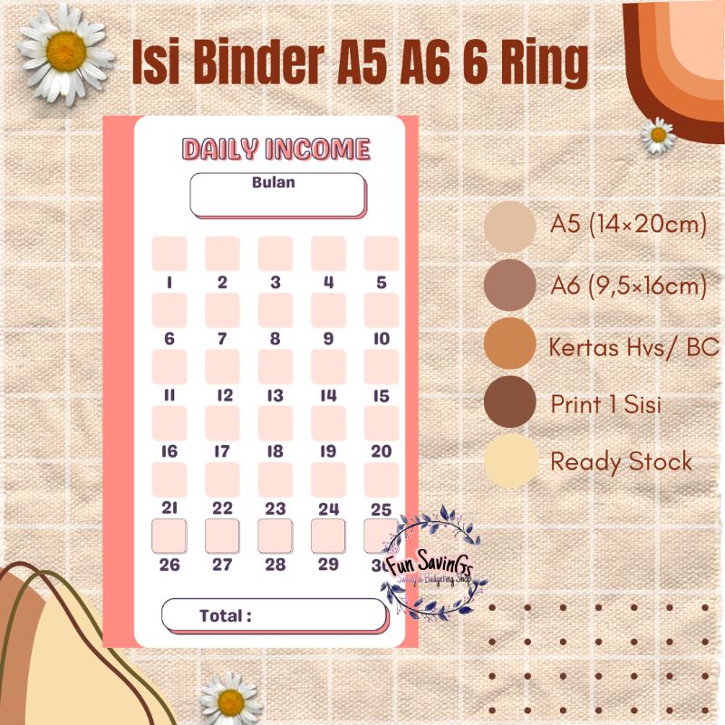 

[FUN] Isi Binder A5 A6 6 Ring | Income