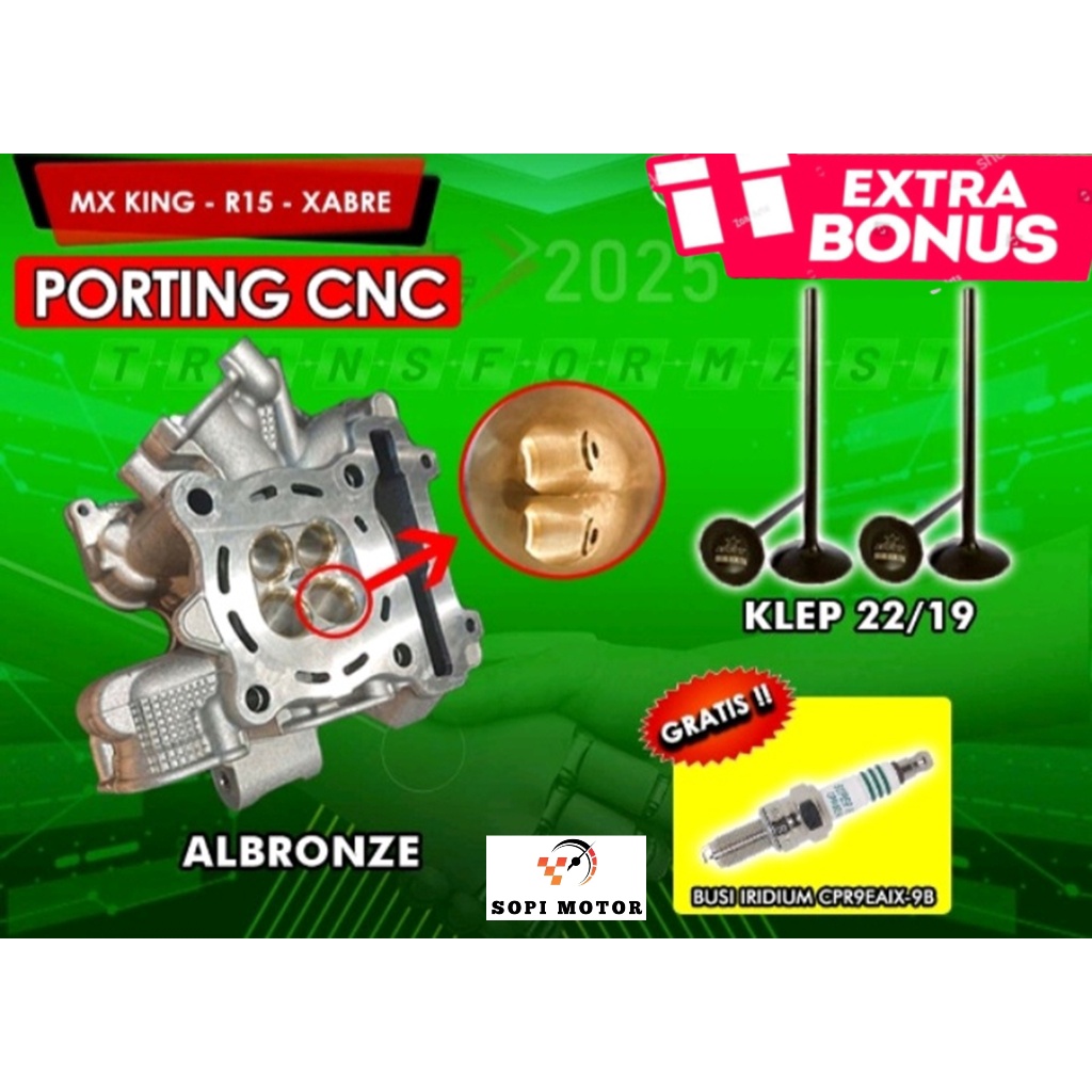 SUPER CYLINDER HEAD/KOP BRT (MX KING, R15 DAN XABRE) PORTING DAN NON PORTING UKURAN KLEP 22/19
