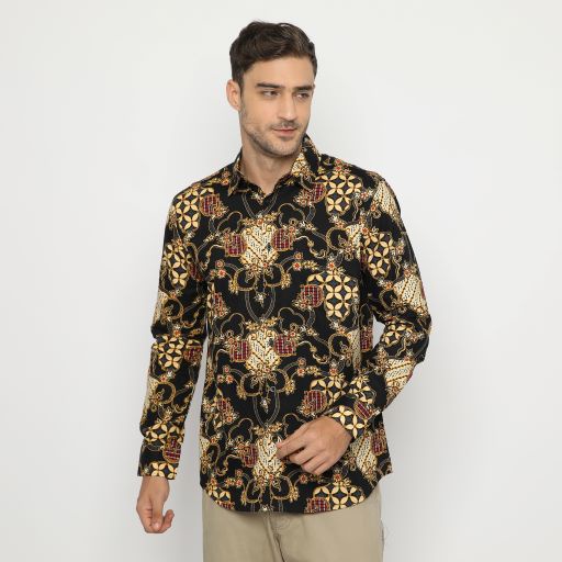 Platini Kemeja Batik Pria Lengan Panjang Hitam 460572