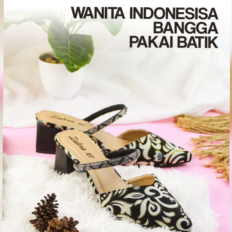 Zahra Heels ZAHRA27 Block Heels Hak Sedang 5cm Mules Selop Hak tahu sepatu Wisuda Wedding shoes sepatu Imlek batik kekinian