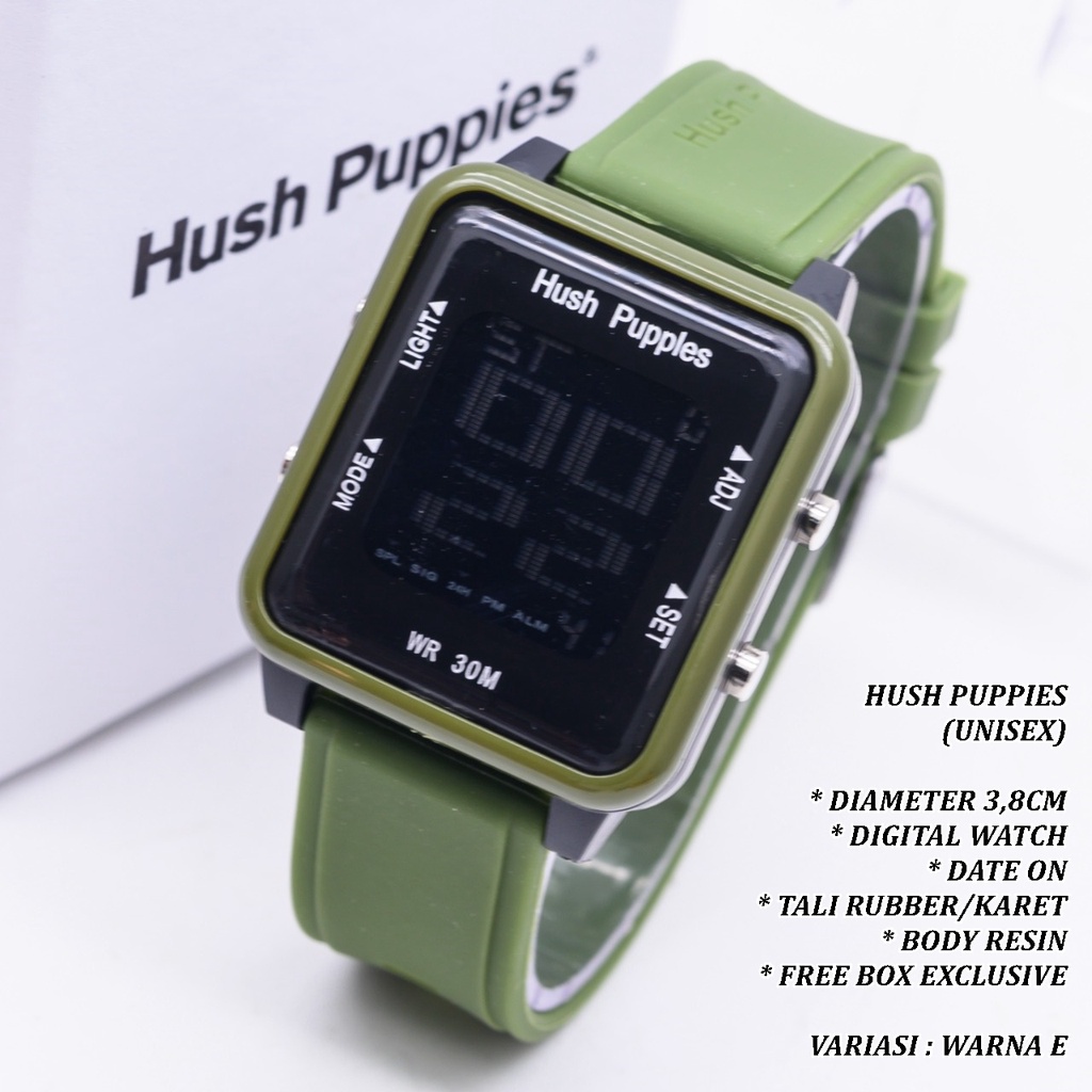 (FREE BOX) JAM TANGAN UNISEX HUSH PUPPIES TALI RUBBER BODY SEGI TANGGAL AKTIF