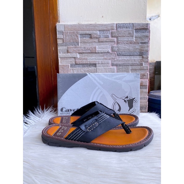 PSPGN.CO | ORIGINAL BRAND CAYOTTE EF1-1324 BLACK SANDAL PRIA KULIT JEPIT RUMAH SLIDE KASUAL SUPER SA