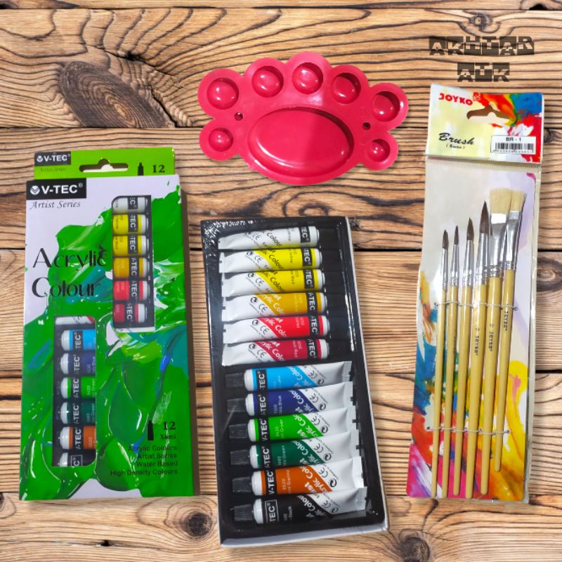 

Paket Lukis 3 In 1 / Cat Acrylic Vtec/Vis one + Kuas Joyko Br1 + Palet