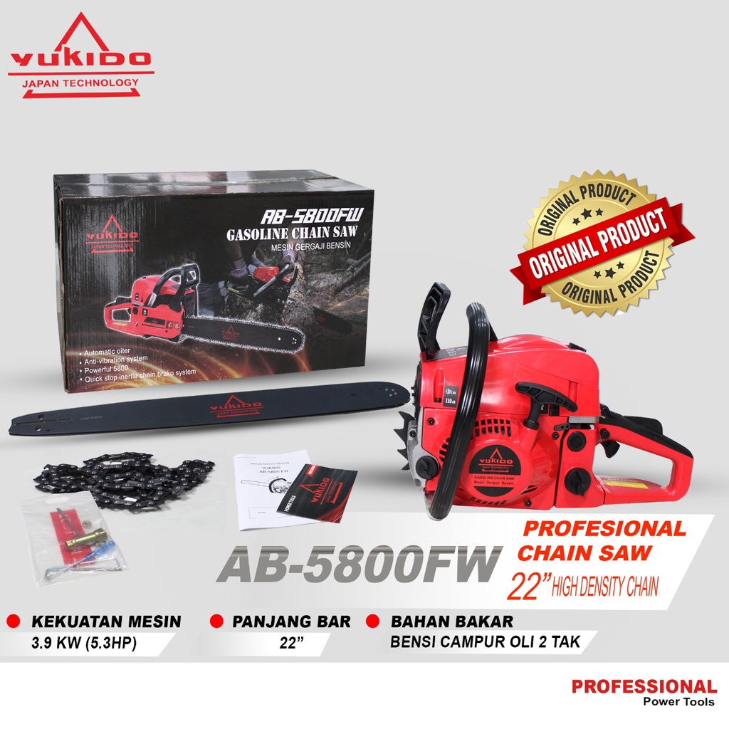 new model mesin gergaji pohon kayu senso YUKIDO  2tak 4tak 22inch bar canggih Japan chainsaw chain saw