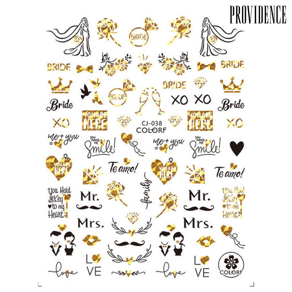 Providence Stiker Kuku Motif Hati / Bunga Mawar Anti Jatuh Untuk Dekorasi Nail Art / Pernikahan
