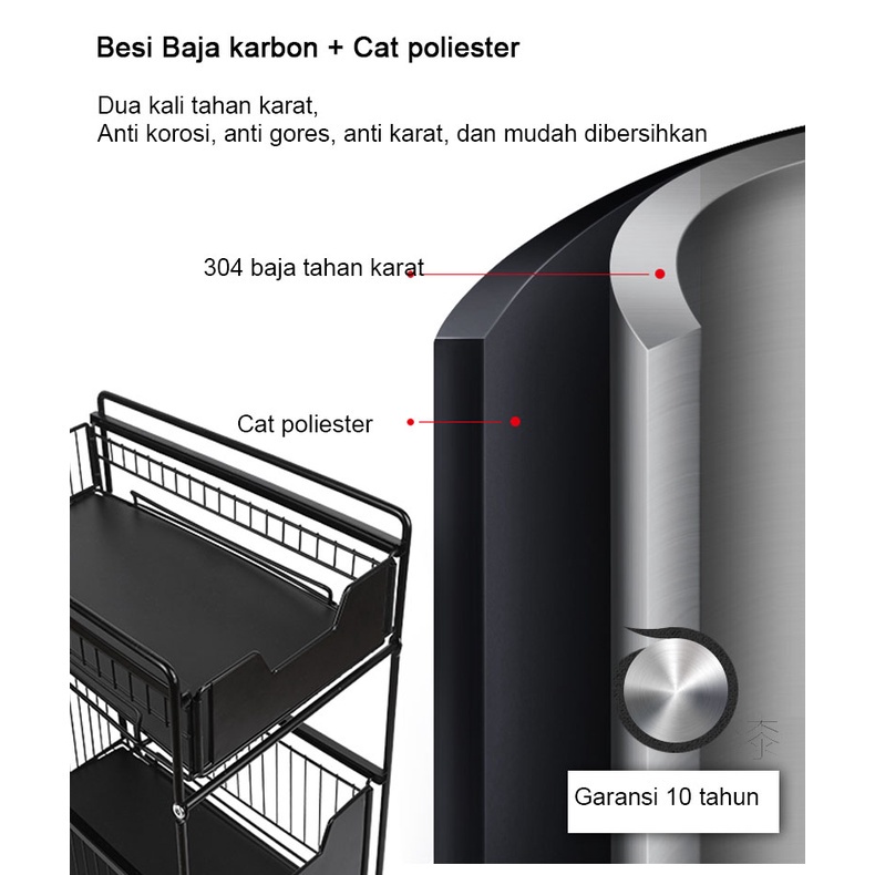 Rak Dapur Serbaguna Stainless Lemari Geser Keranjang Tarik Keluar Dapur Organizer Rak Penyimpanan Laci 1012