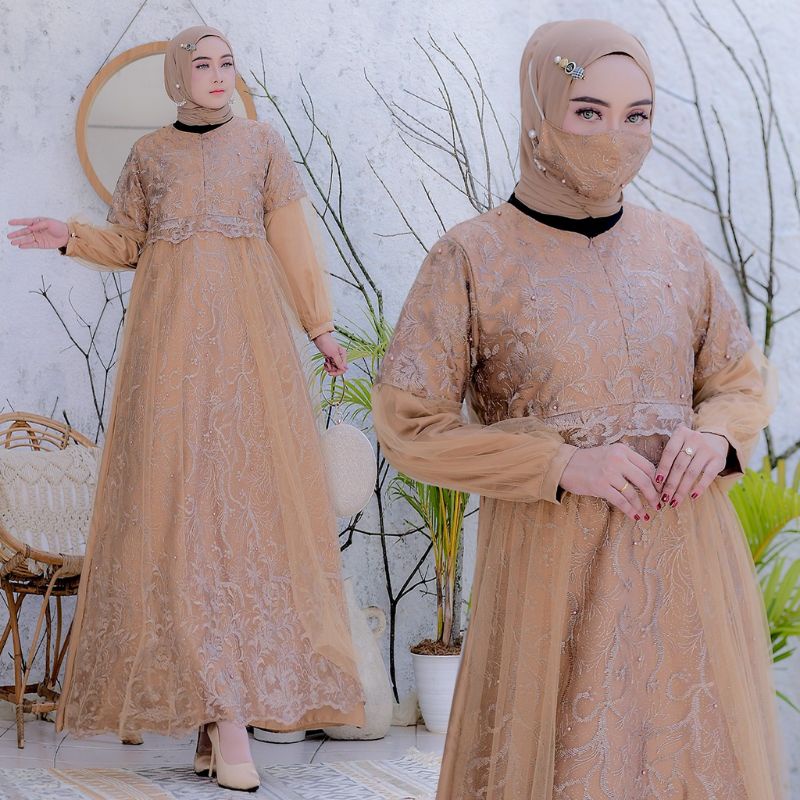 (NEW) SILVA - Baju Gamis BUSUI FREE Masker Brukat Brokat Tile Mutiara Remaja Wanita Perempuan Ibu Mu