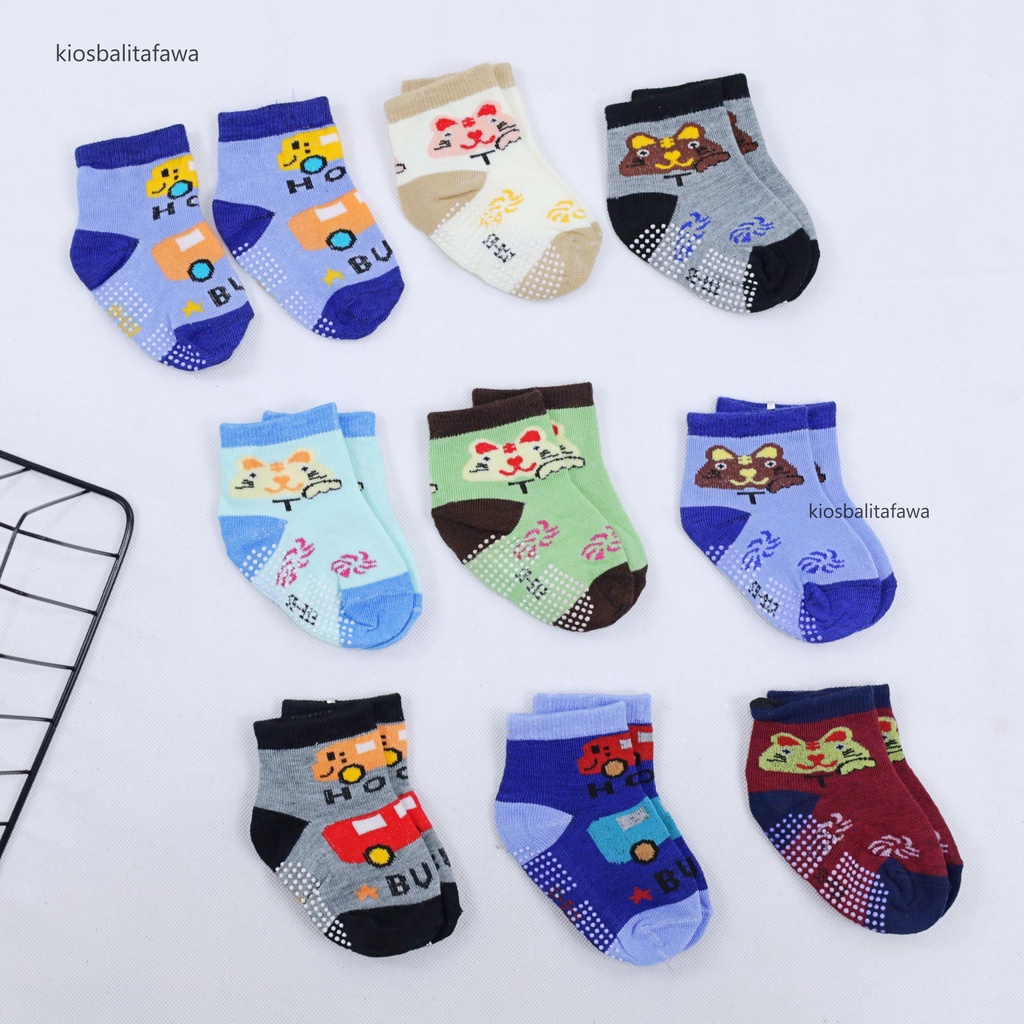 (ISI 6-12 PC) Kaos Kaki Bintik Karakter Bayi / SNI Tebal Baby Socks Anti Slip Kaus Kaki Perlengkapan Bayi Babycinnamon