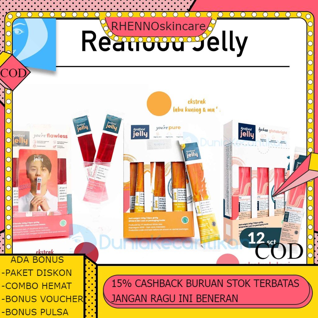 NEW 2022 RealFood Jelly Flawless Collagen Pure Glutabright Formulasi Sarang Burung Walet Zinc Collag