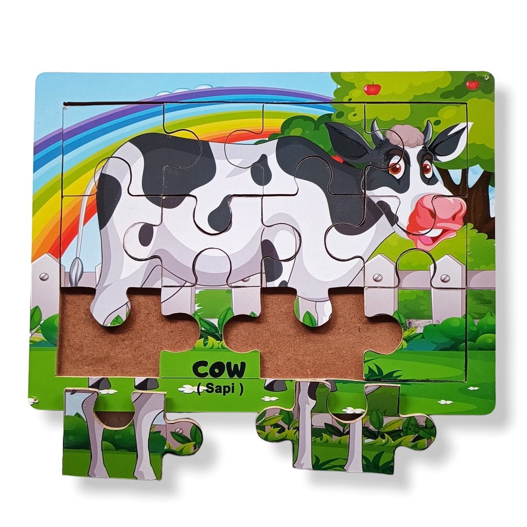 Mainan Kayu Pintar Puzzle Kayu Jigsaw Gambar Sapi Bisa COD