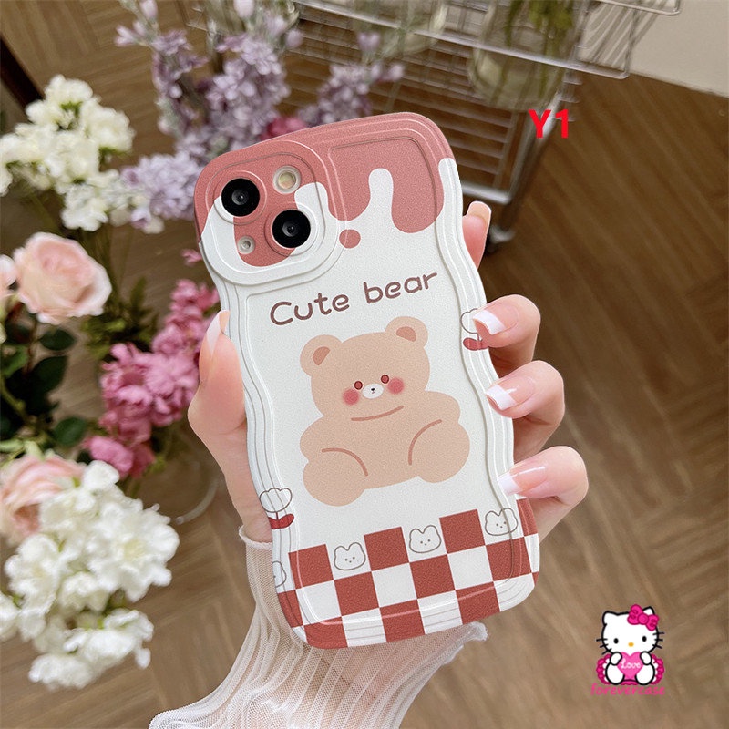 Casing Tepi Bergelombang Realme C53 C35 C25s C11 2021 C25Y C21Y C15 C12 C3 5i 6i 5s 5 C11 C25 C20 C20A C1 Ins Fashion Beruang Kartun Lucu Anti Jatuh Punggung Lembut TPU Case Cover