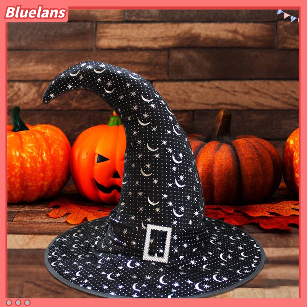 Topi Penyihir Motif Print Bintang Dan Bulan Untuk Cosplay