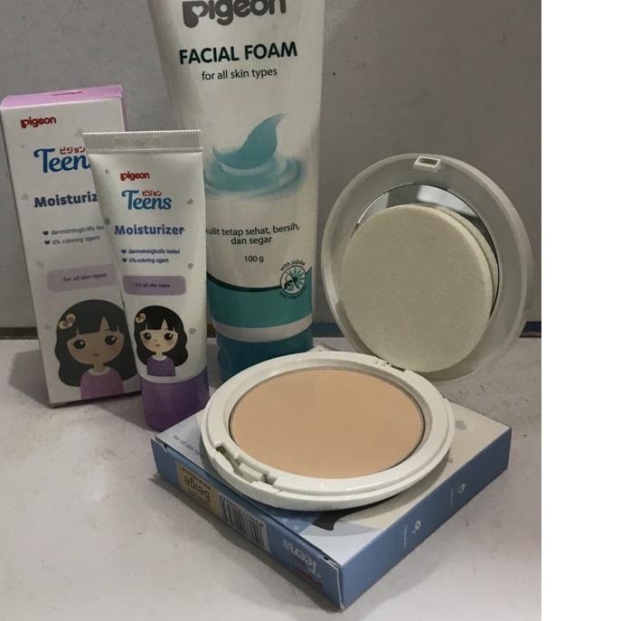 Original Paket Pigeon Teens/Paket Bedak Pigeon 3pcs(Facial Foam 100g, Moisturizer, Compact Powder Ca