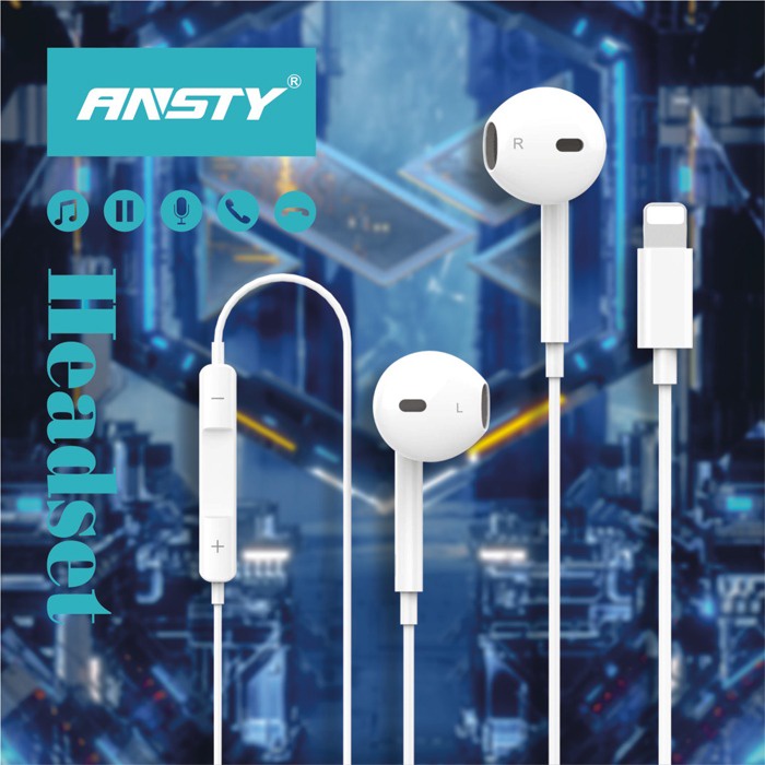 HEADSET EARPHONE HANDSFREE ANSTY E-012 JACK LIGHTNING SUPER BASS
